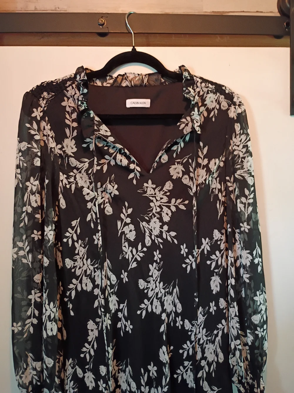 Calvin Klein Black Maxi Dress with Light Blue Floral Print - Picture 4 of 13